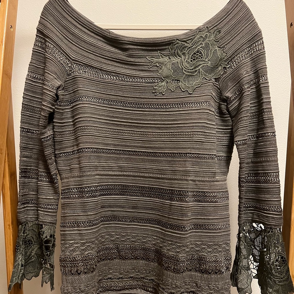 INC International Concepts Gray Off-the-Shoulder Sweater